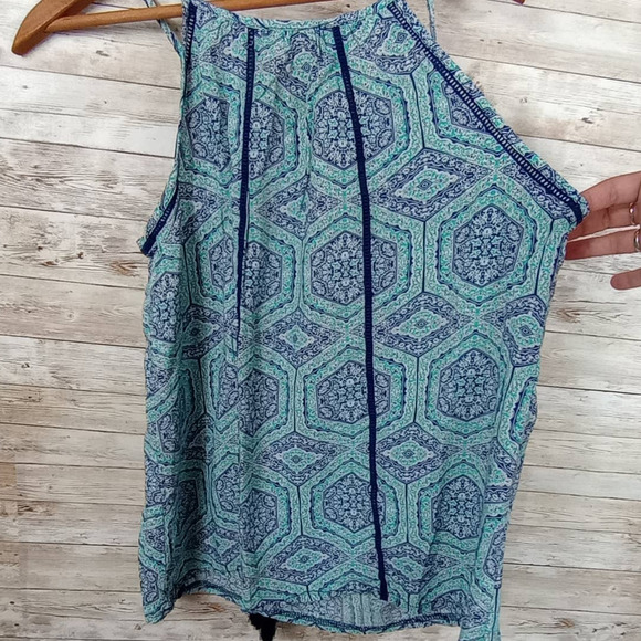 SOLITAIRE Women's Blue Crochet Patterned Sleeveless Tank Top Size S - Picture 8 of 8